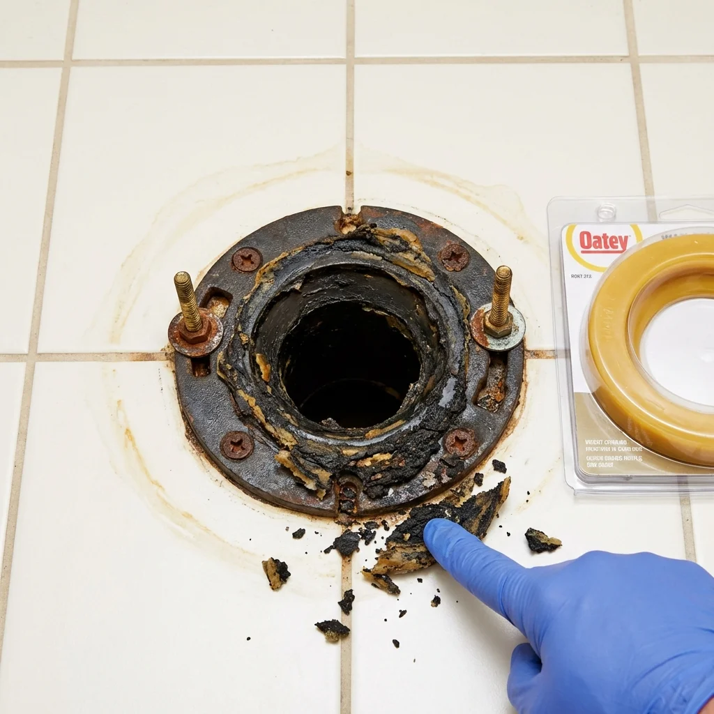 Failed wax ring showing water seepage at the base of a toilet in a Inman, SC home