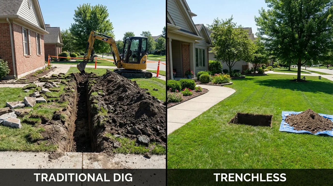 Trenchless sewer repair with minimal yard damage versus traditional excavation in Inman, SC